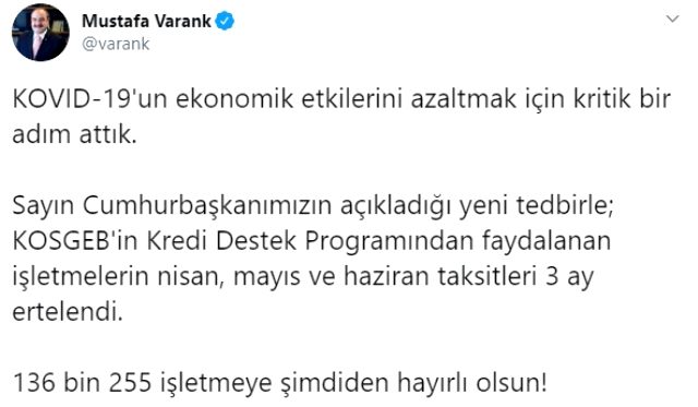 136 bin firmanın KOSGEB taksitleri 3 ay ertelendi