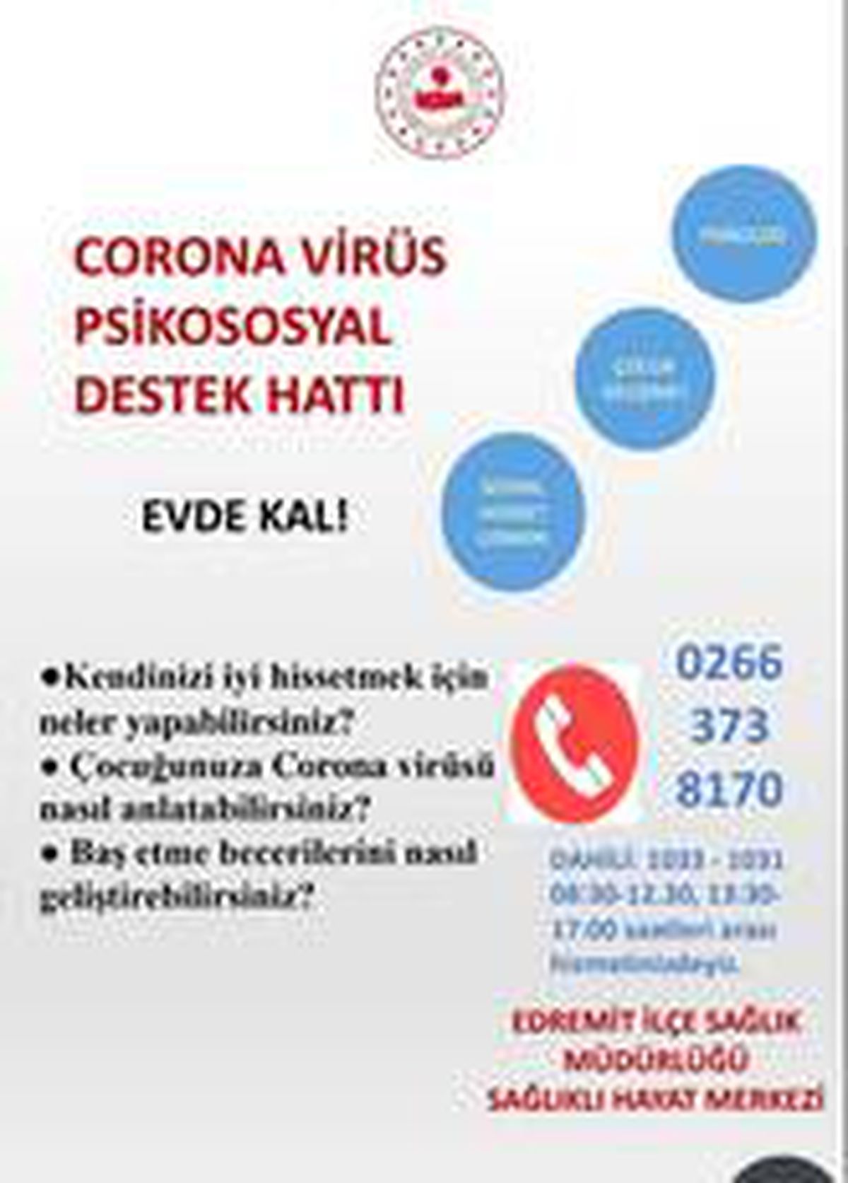 Edremit\'te Psikososyal Destek Danışmanlık Hattı hizmete girdi