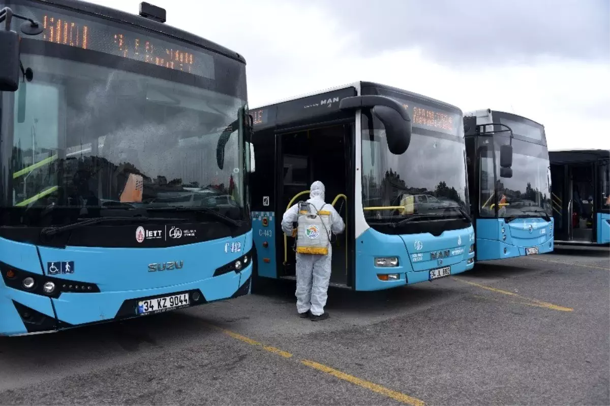 Tuzla\'da toplu taşıma araçları ve duraklar dezenfekte ediliyor