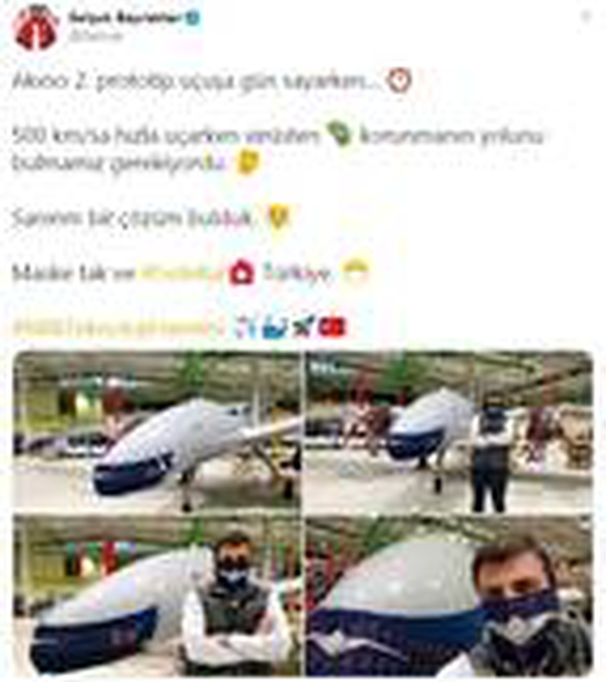 Akıncı 2. prototipe maske takan Selçuk Bayraktar\'dan \'evde kal\' çağrısı