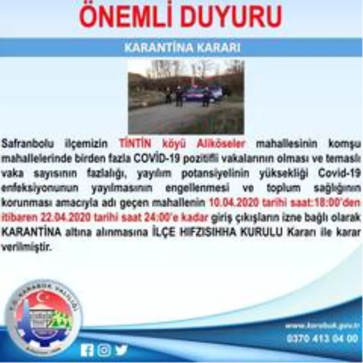 Safranbolu\'da üçüncü köy de karantinaya alındı