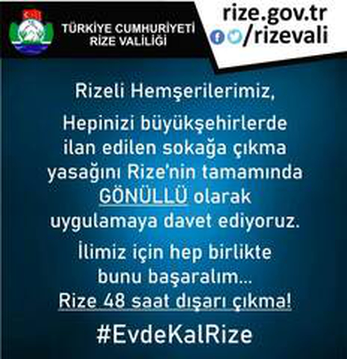 Rize Valiliği\'nden \'Gönüllü\' sokağa çıkma yasağı çağrısı