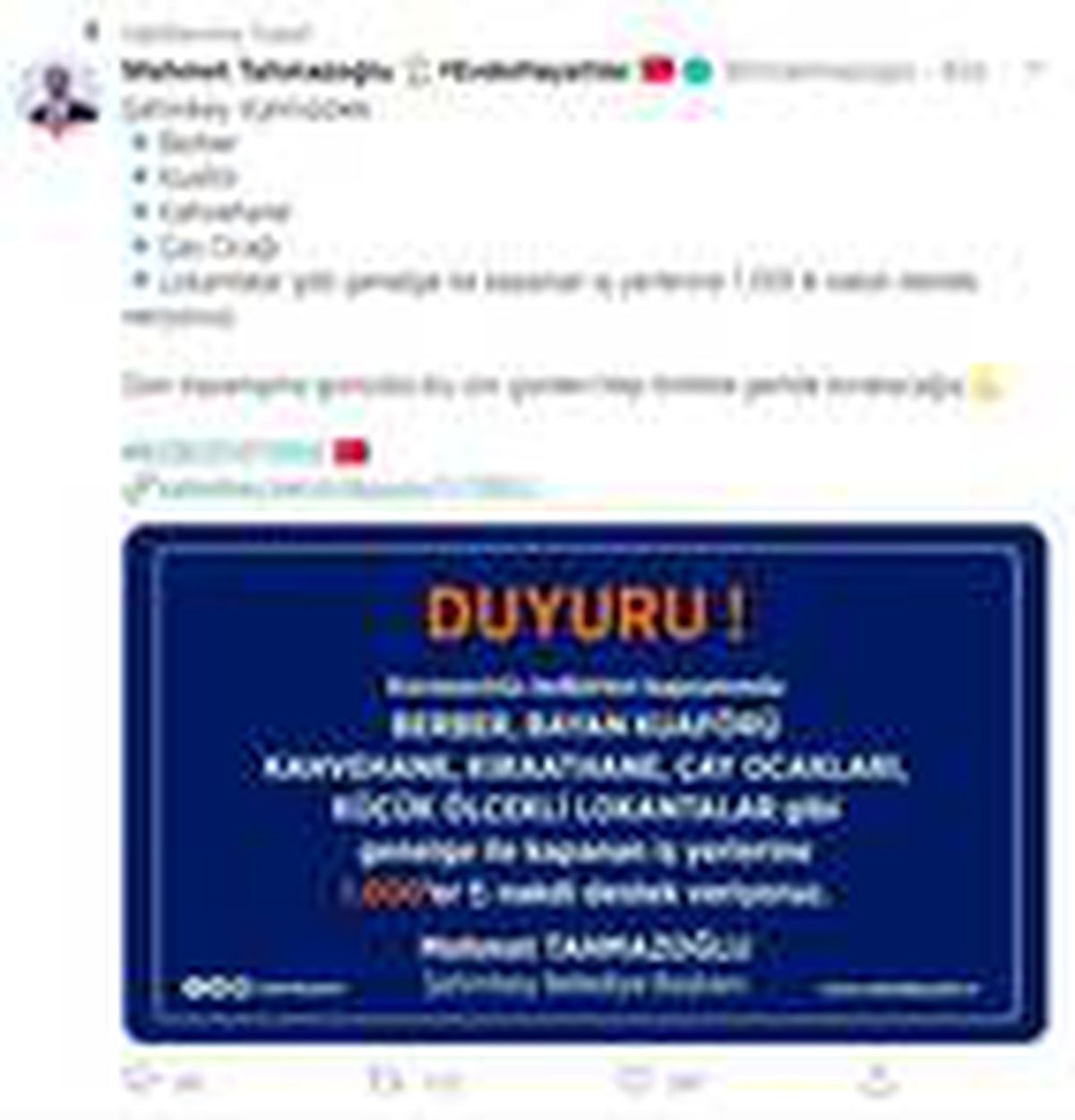 Şahinbey\'den esnafa nakit yardımı