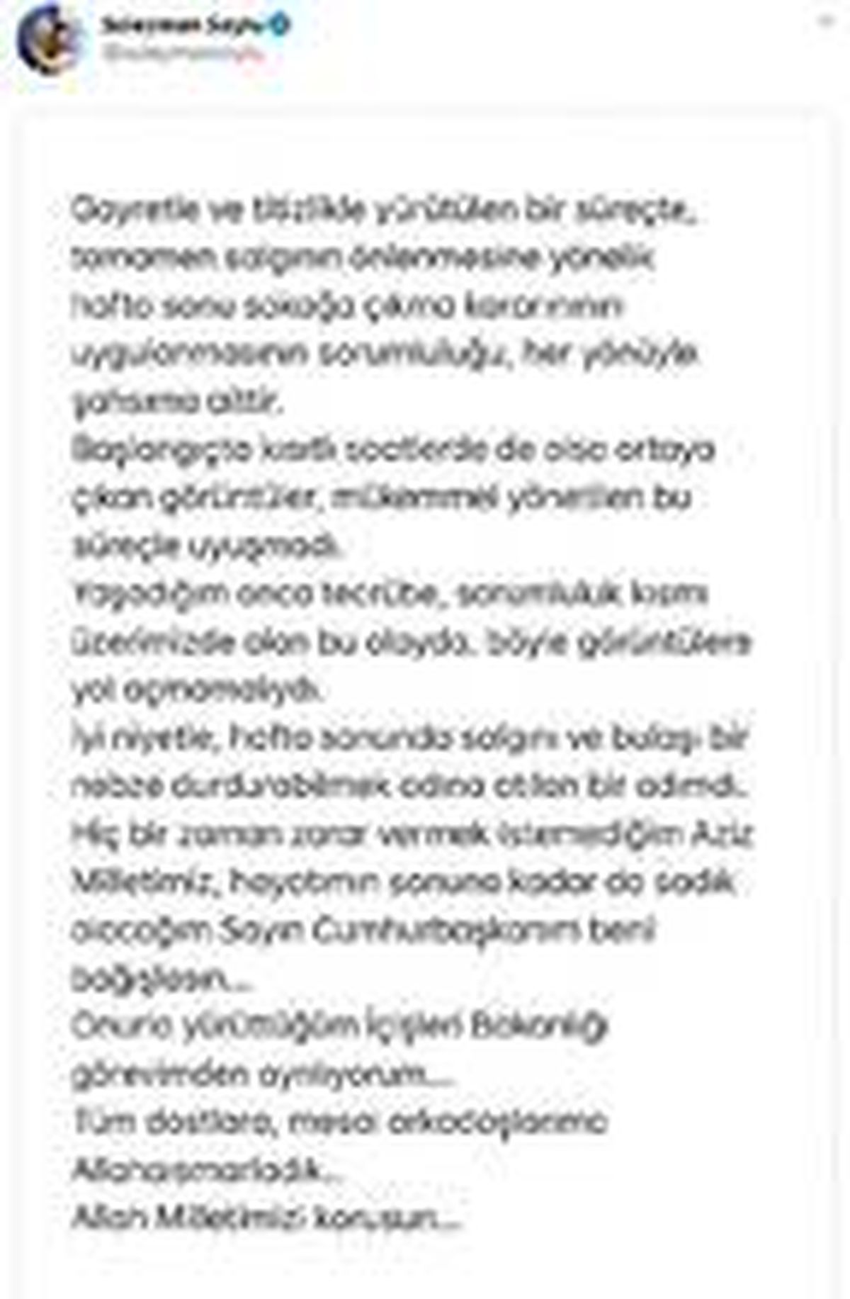 Bakan Soylu: İçişleri Bakanlığı görevimden ayrılıyorum