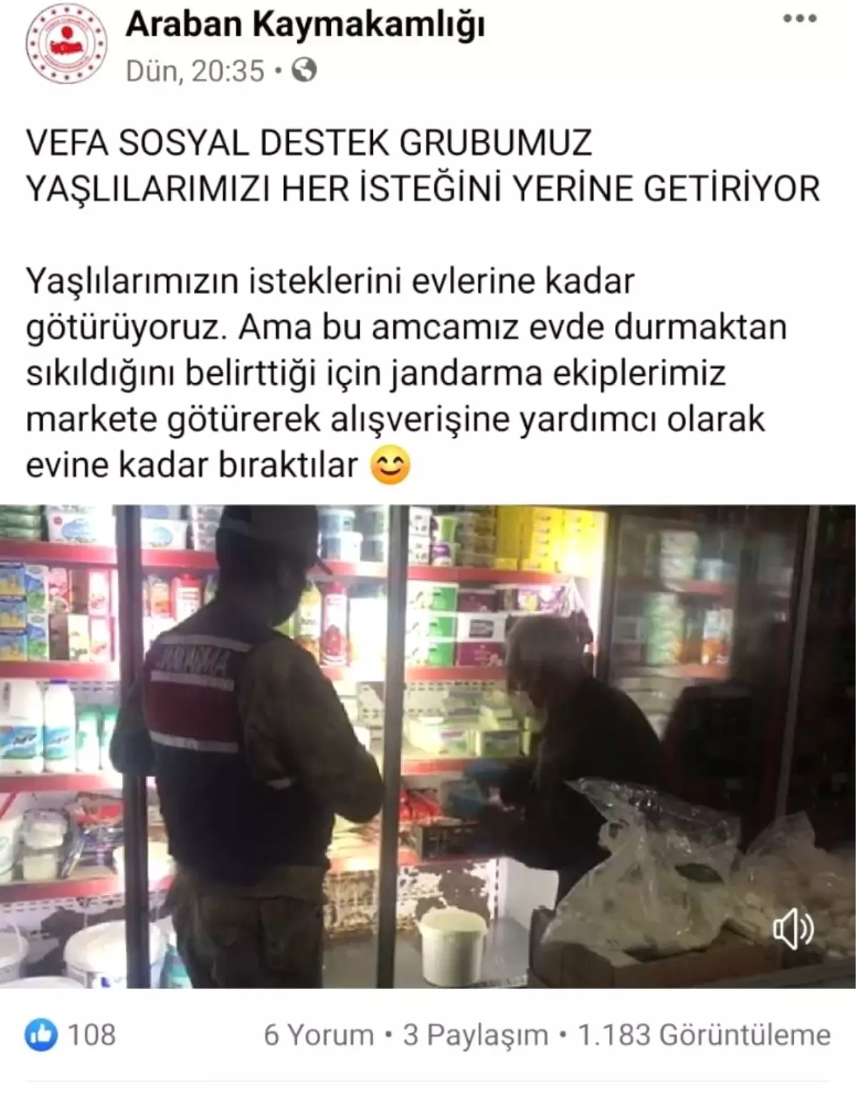 Evinde bunalan 65 yaş üzeri vatandaş jandarma nezaretinde markete gitti