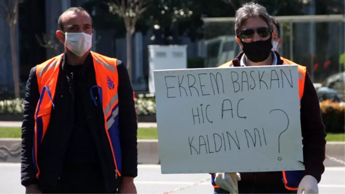 İBB\'ye bağlı taşeron firmada çalışan işçiler, 1 yıldır maaş alamadıkları gerekçesiyle Saraçhane\'de eylem yaptı