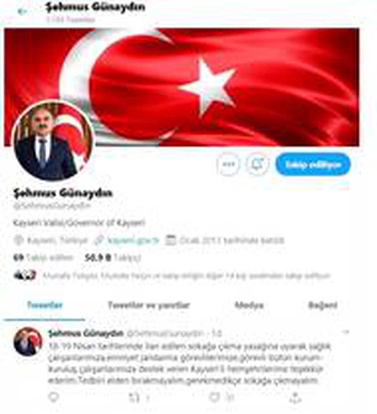 Vali Günaydın\'dan sokağa çıkma kısıtlamasına uyanlara teşekkür