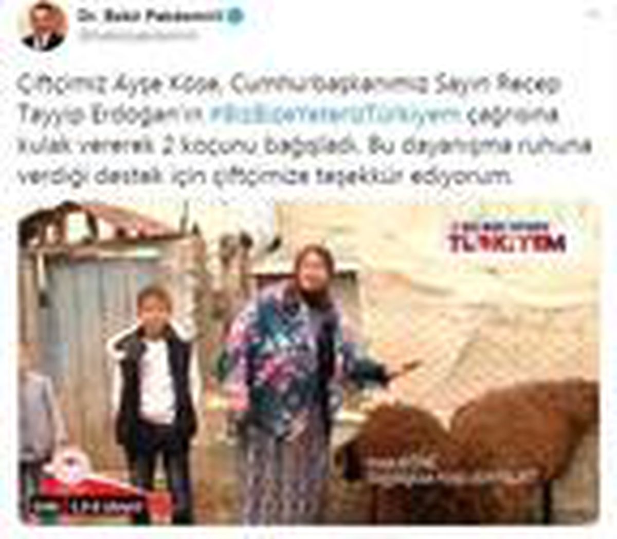 Bakan Pakdemirli: Bayburtlu kadın çiftçimiz, 2 koçunu bağışladı