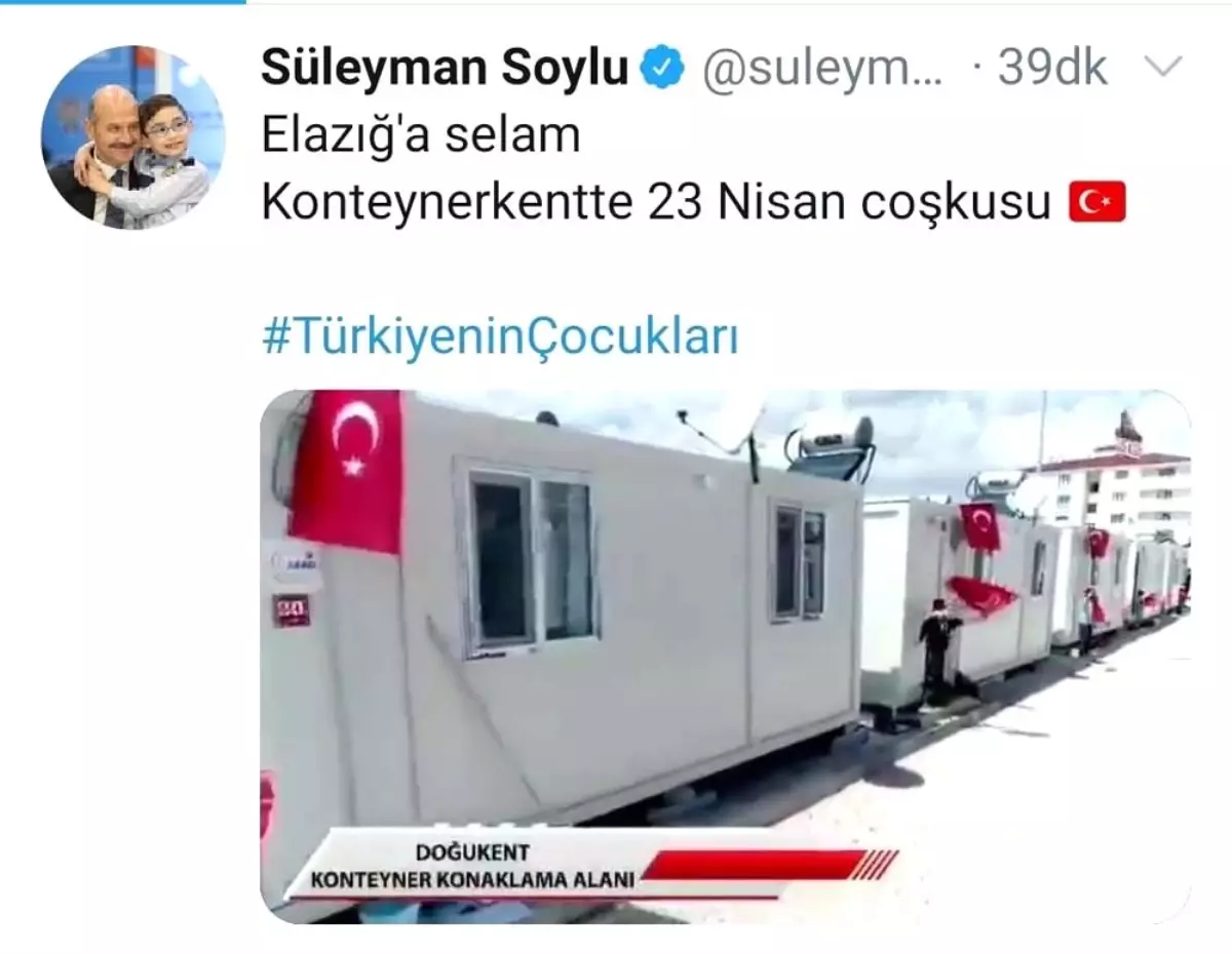 Bakan Soylu\'dan Konteyner kentte 23 Nisan coşkusu paylaşımı