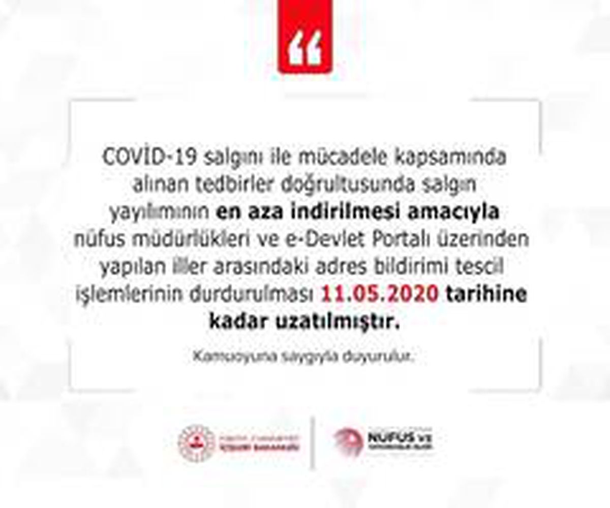 Adres bildirimi tescil işlemlerinin durdurulma süresi uzatıldı