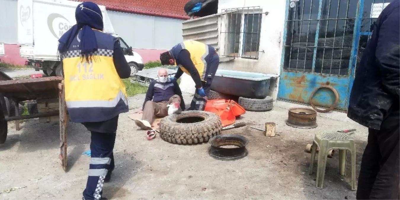 76 yaşındaki tamirci, lastik tamir ederken yaralandı