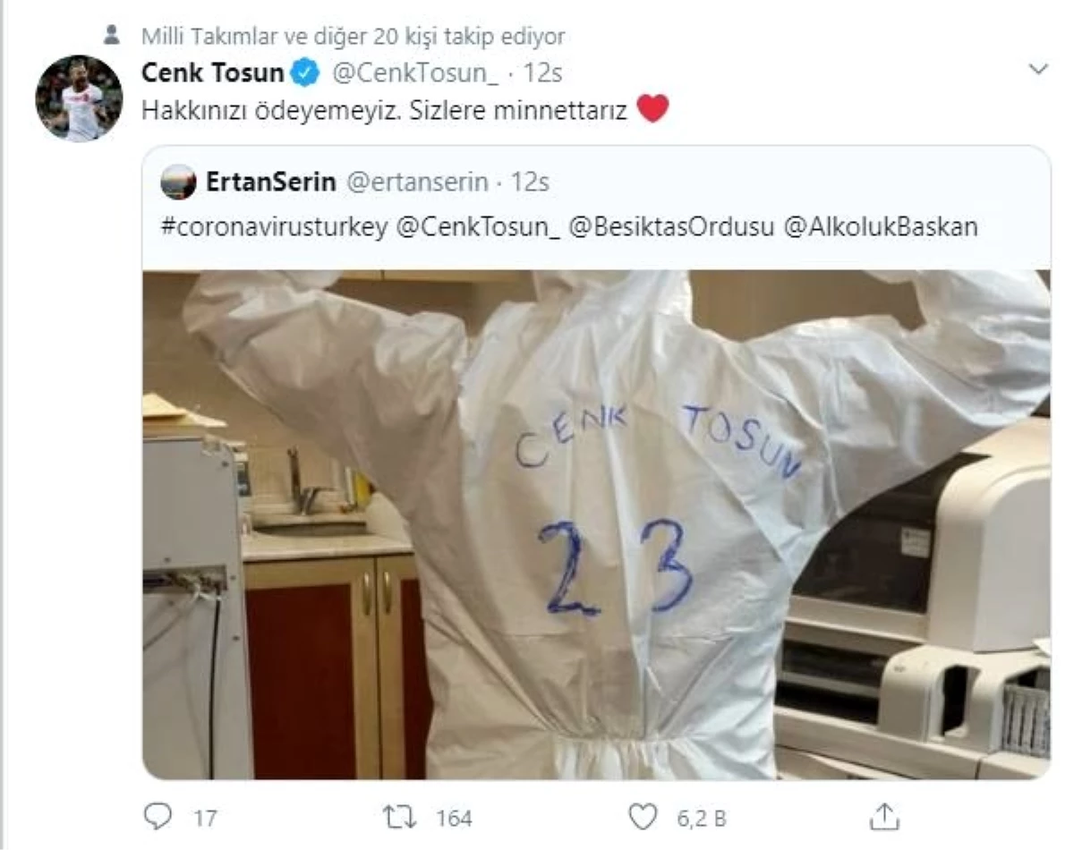 Cenk Tosun\'dan sağlık çalışanlarına destek