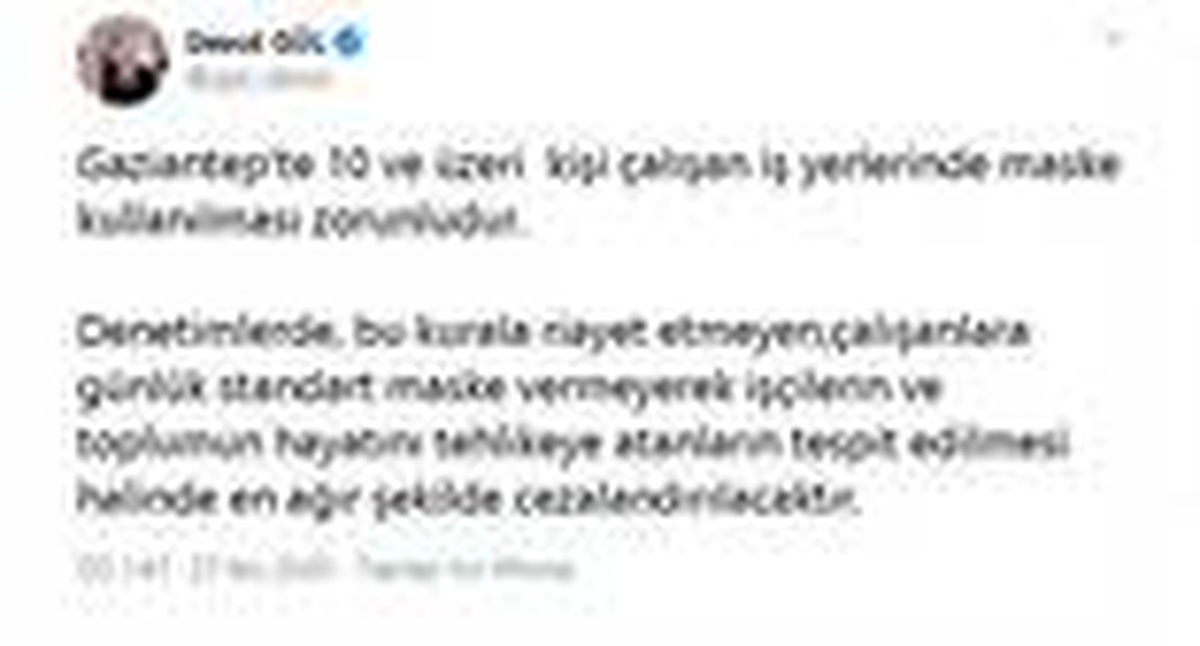 Gaziantep\'te maske zorunluluğu