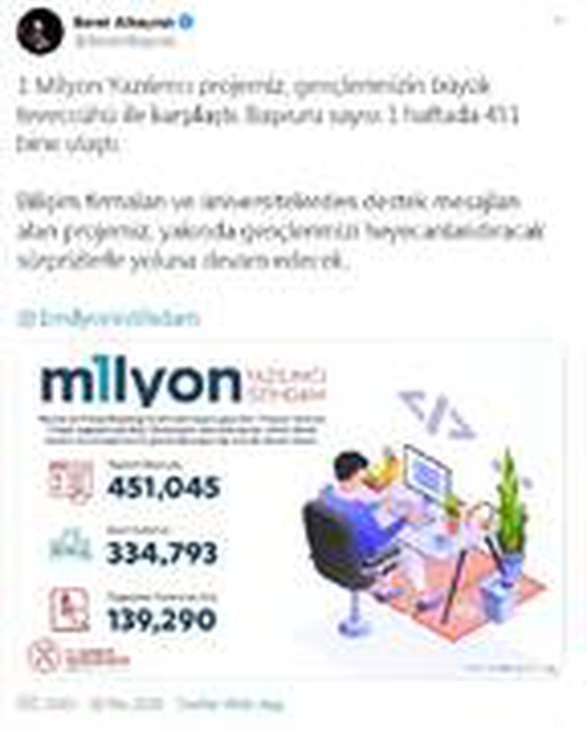 Bakan Albayrak: \'1 Milyon Yazılımcı\' projesine başvuru sayısı 451 bine ulaştı