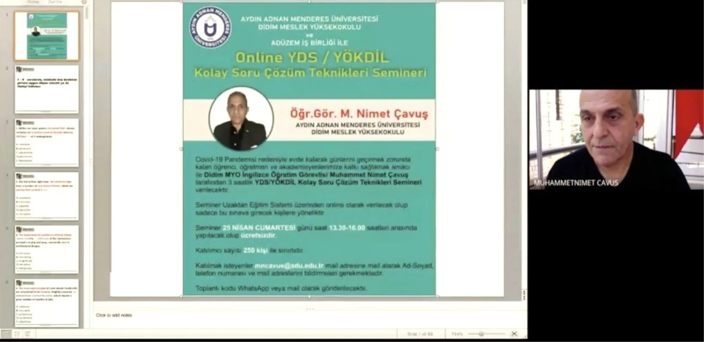 YDS / YÖKDİL online kolay soru çözüm teknikleri semineri gerçekleştirildi