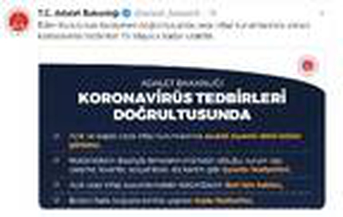 Ceza infaz kurumlarındaki tedbirler, 15 Mayıs\'a kadar uzatıldı.