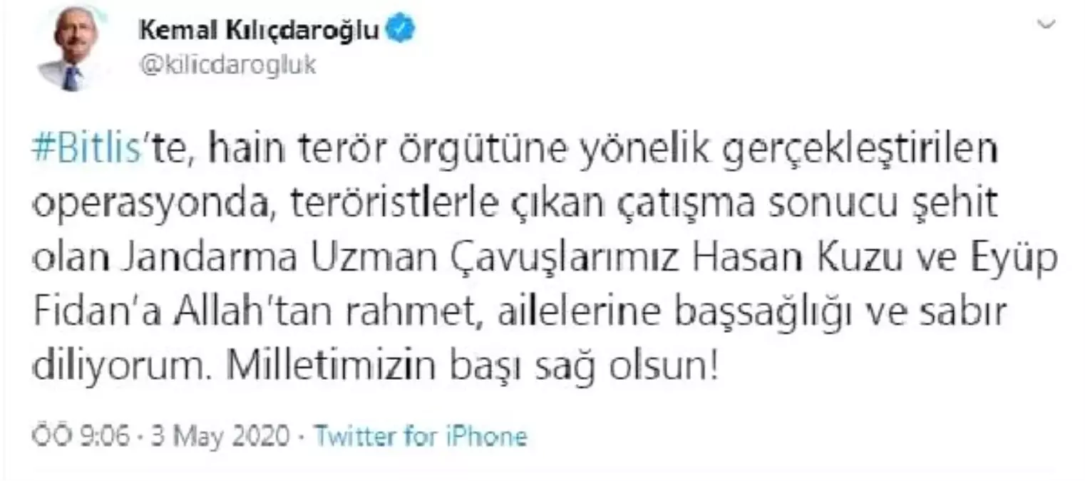 Kılıçdaroğlu\'ndan şehit 2 asker için başsağlığı mesajı