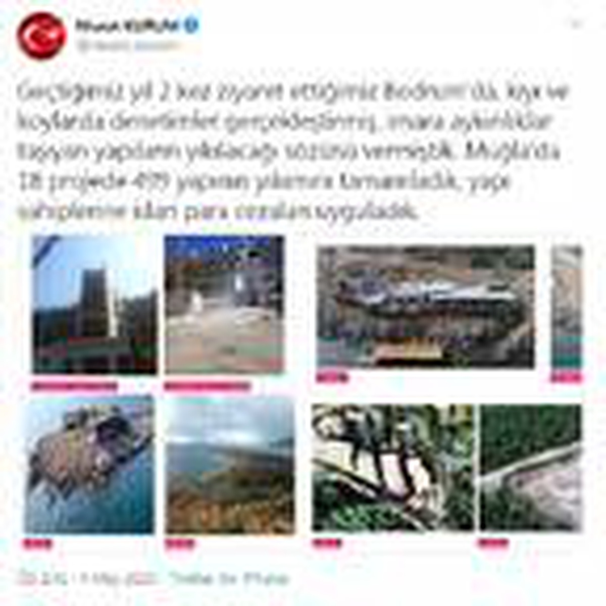 Bakan Kurum: Muğla\'da 18 projede 499 yapının yıkımını tamamladık