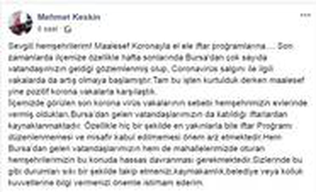 Bursa\'da belediye başkanından toplu iftar düzenleyen vatandaşlara uyarı