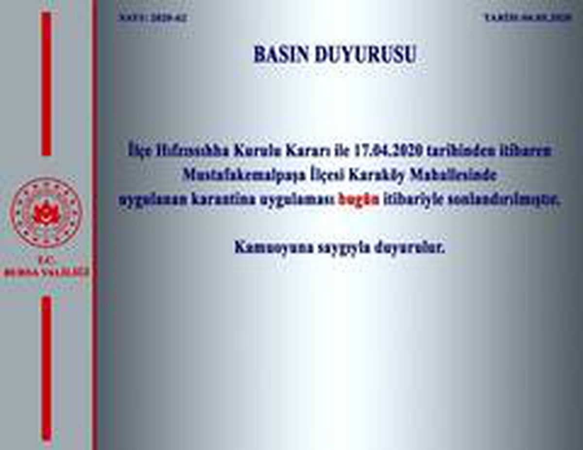 Bursa\'nın Mustafakemalpaşa ilçesindeki karantina sonlandırıldı