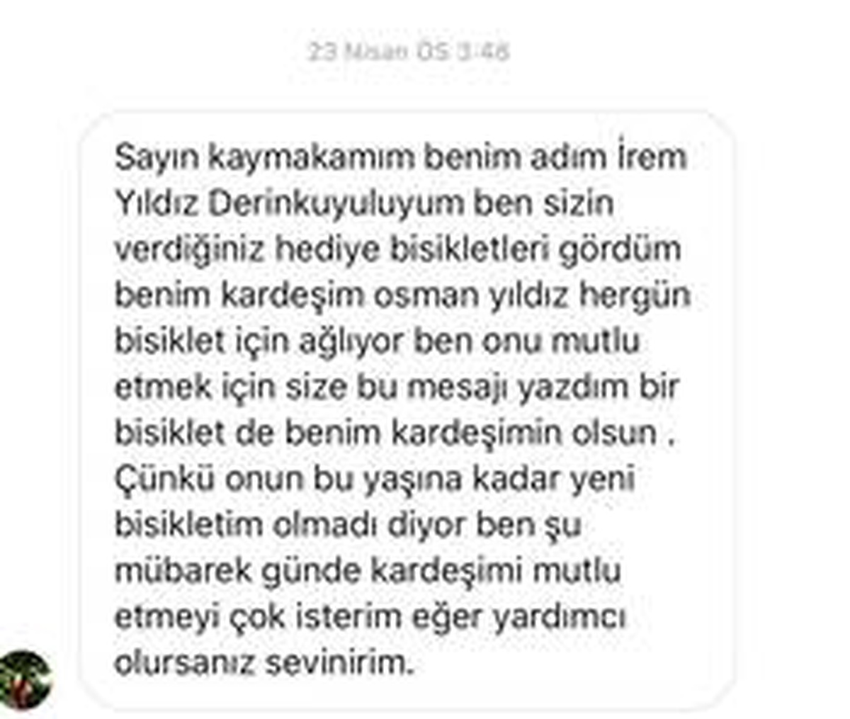 Duygu dolu mesaja Kaymakam kayıtsız kalmadı