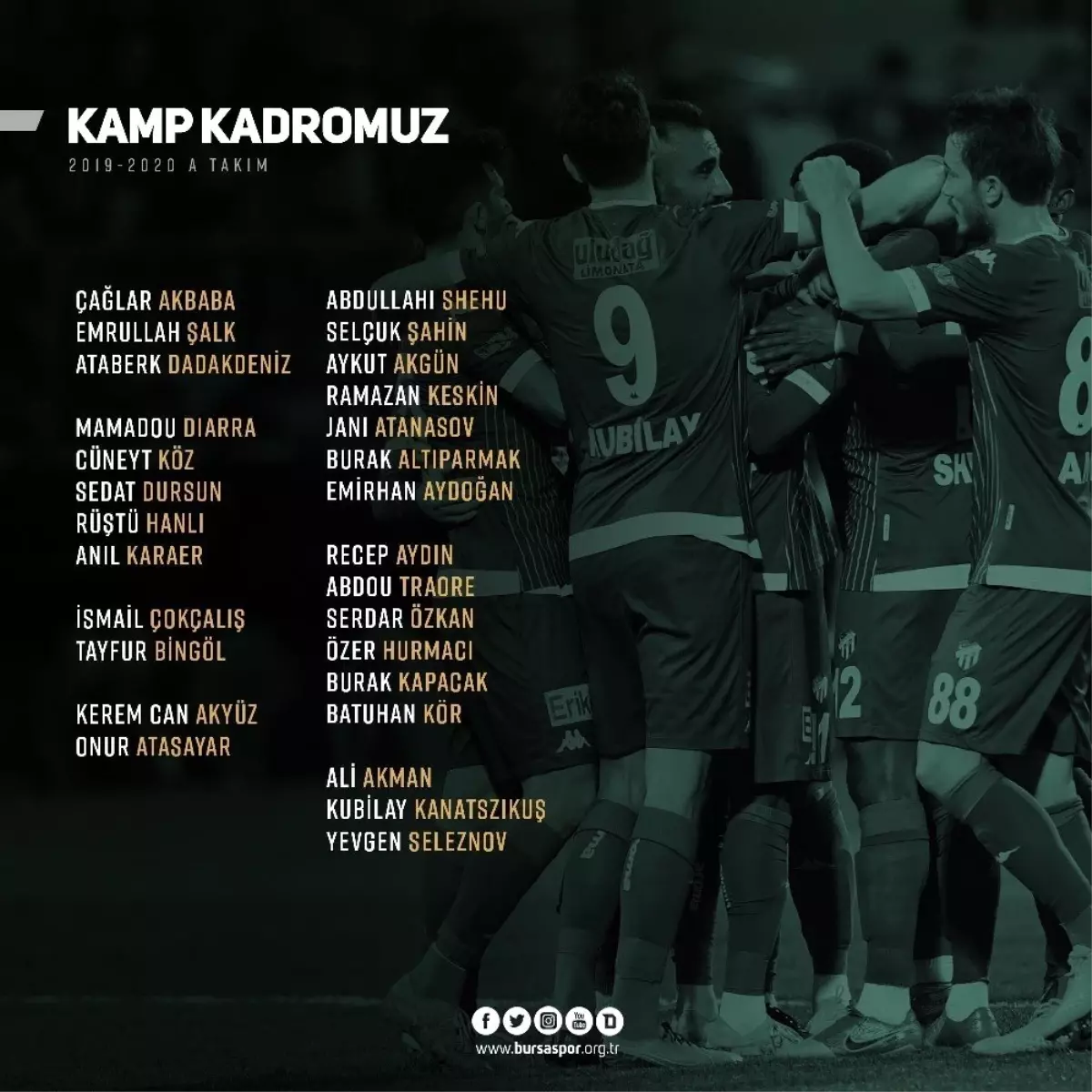 Bursaspor\'un kamp kadrosu belli oldu