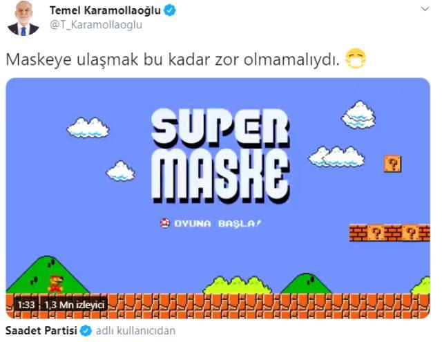 Saadet Partisi, hükümetin maske dağıtım sürecini Süper Mario oyunuyla eleştirdi