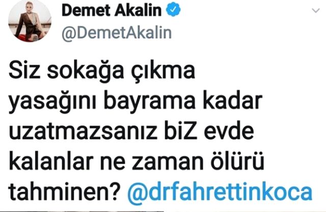 Demet Akalın, Fahrettin Koca'ya tepki gösterdiği paylaşımını sildi