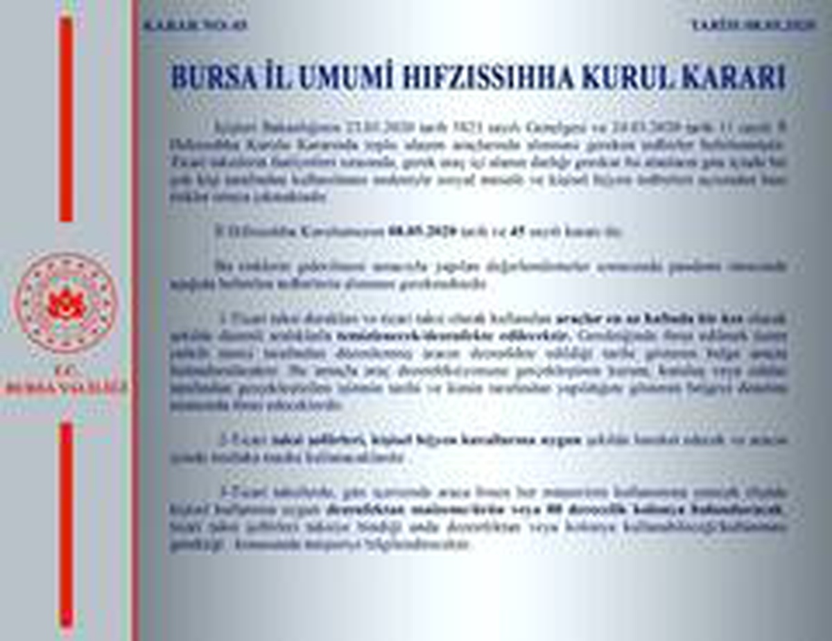 Bursa\'da taksiciler için korona virüs kararları açıklandı