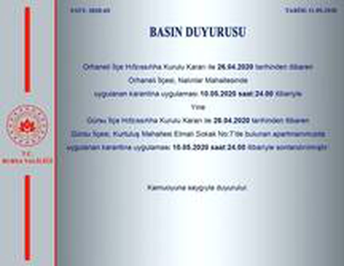 Bursa\'da iki mahallede karantina sona erdi
