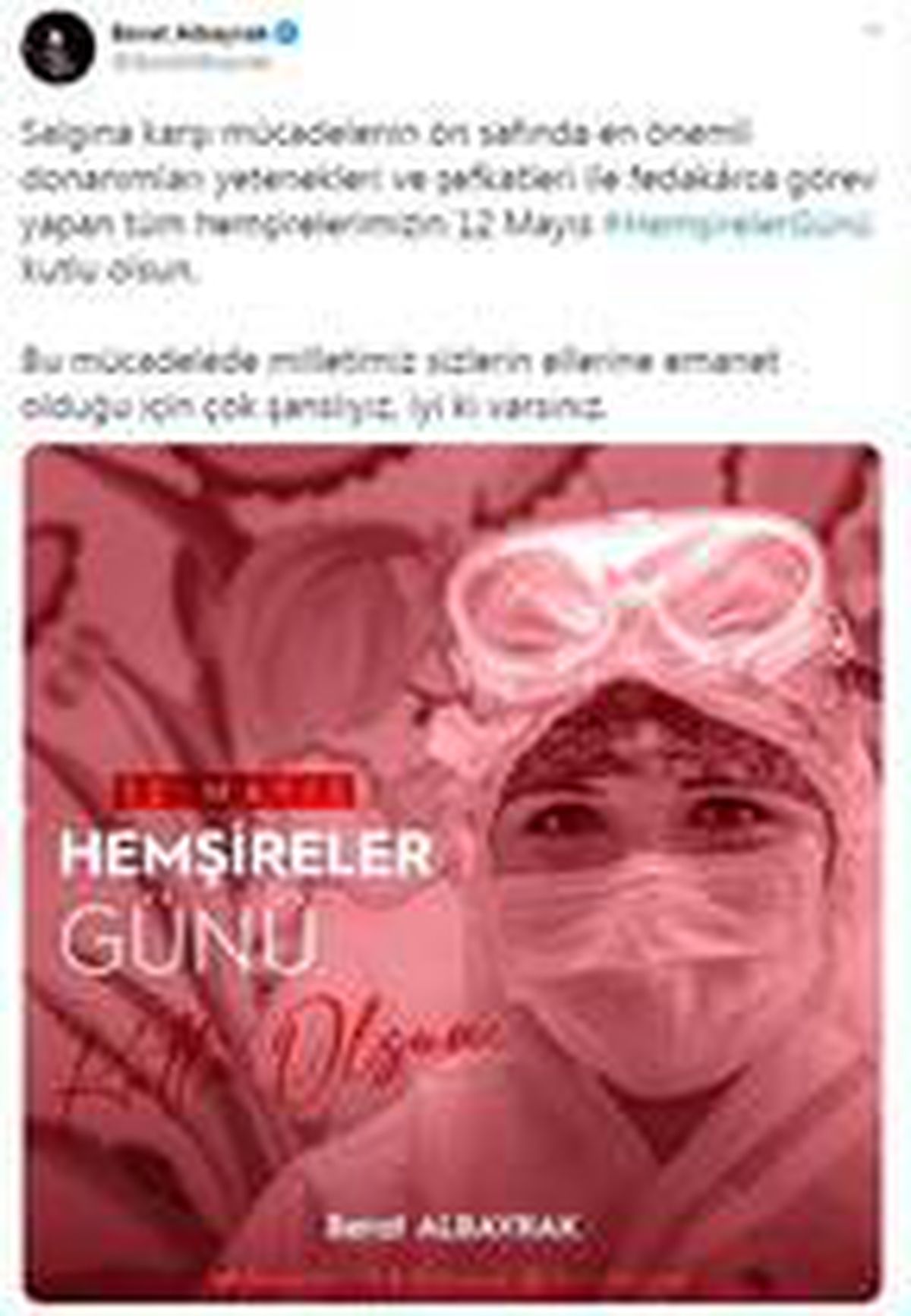 Bakan Albayrak\'tan \'Hemşireler Günü\' mesajı