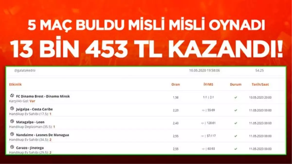 İddaa\'da 5 maç buldu, misli misli oynadı! 13 bin 453 TL kazandı...