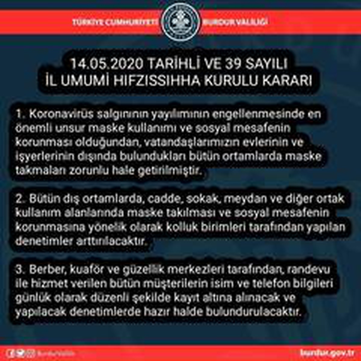 Burdur\'da sokakta maske zorunluluğu getirildi