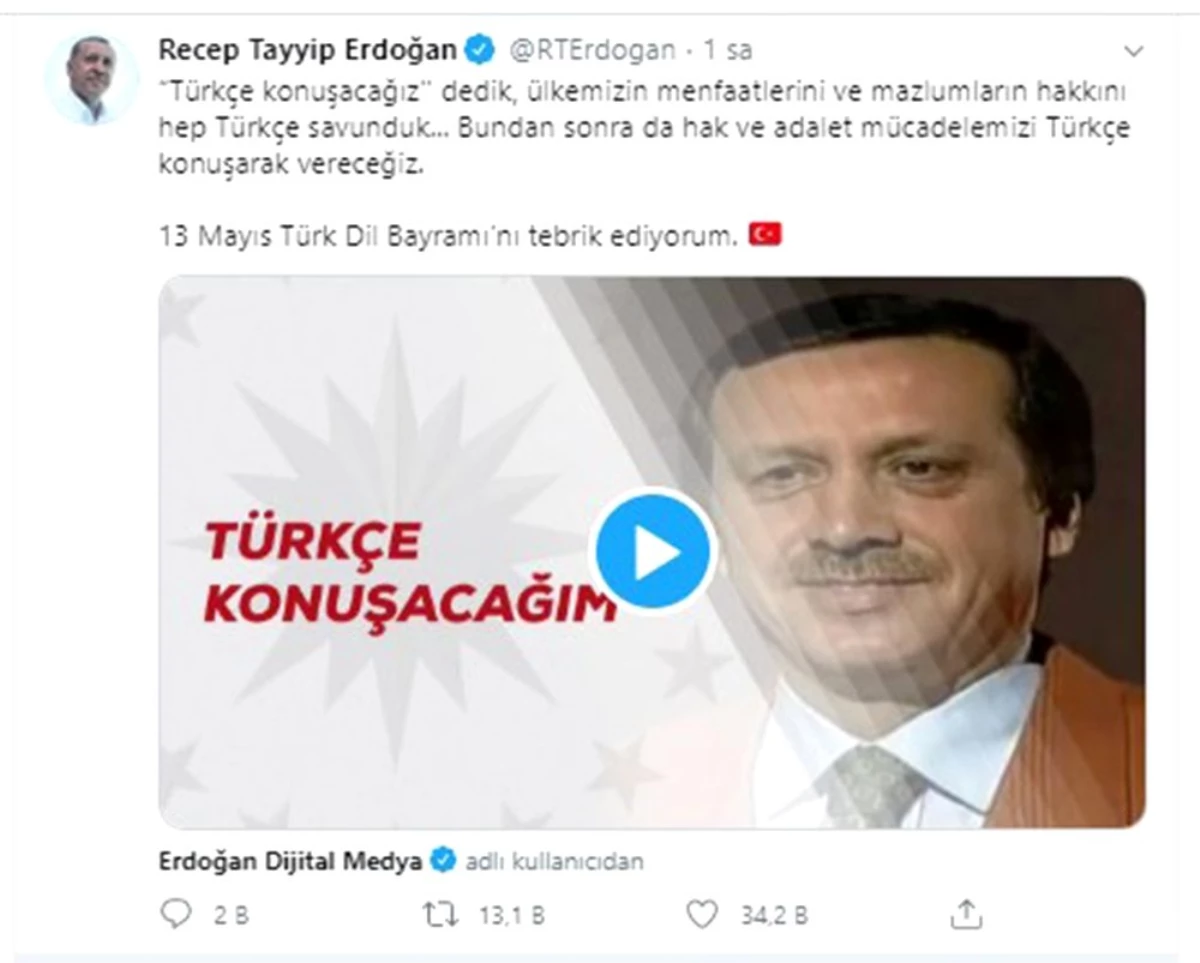 Cumhurbaşkanı Erdoğan\'dan "Türk Dil Bayramı" paylaşımı