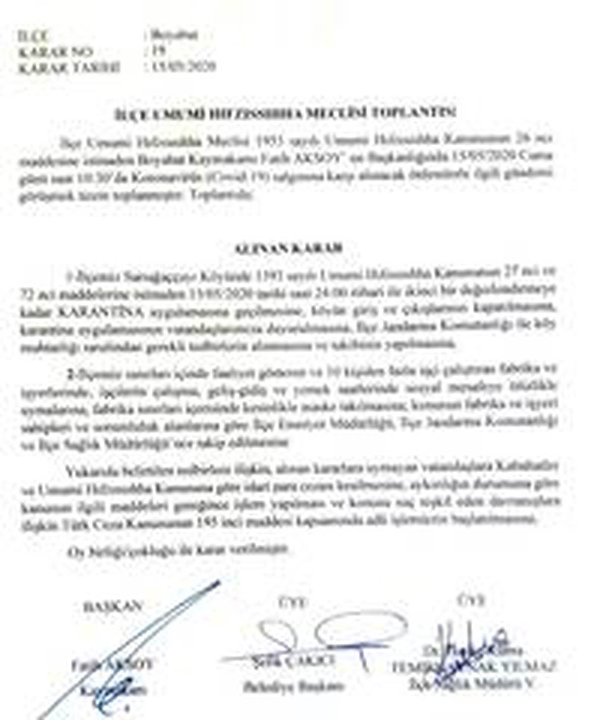 Sinop\'ta bir köy karantinaya alındı