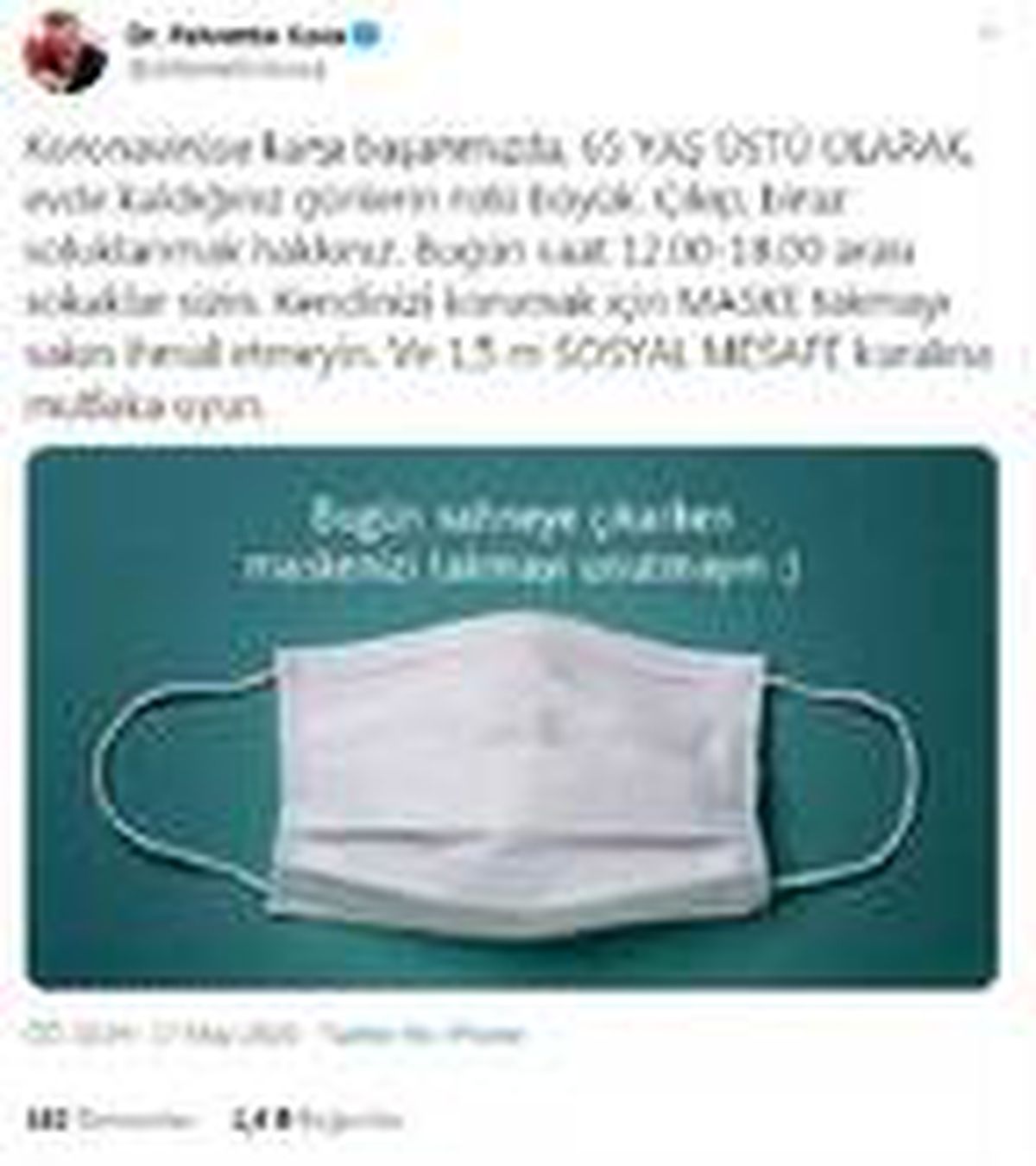 Bakan Koca\'dan 65 yaş üstüne \'maske\' ve \'sosyal mesafe\' uyarısı