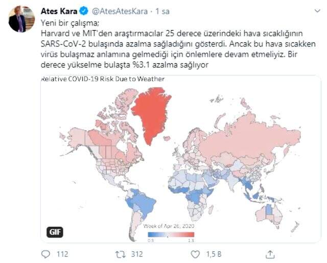 Bilim Kurulu Üyesi Prof. Dr. Ateş Kara: 25 derece üzerindeki hava sıcaklığı koronavirüsün bulaşma hızını azaltıyor