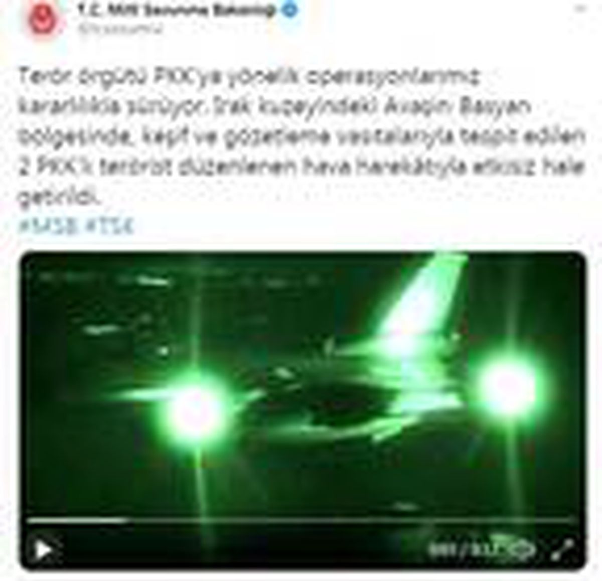 MSB: Irak\'ın kuzeyinde 2 terörist etkisiz hale getirildi