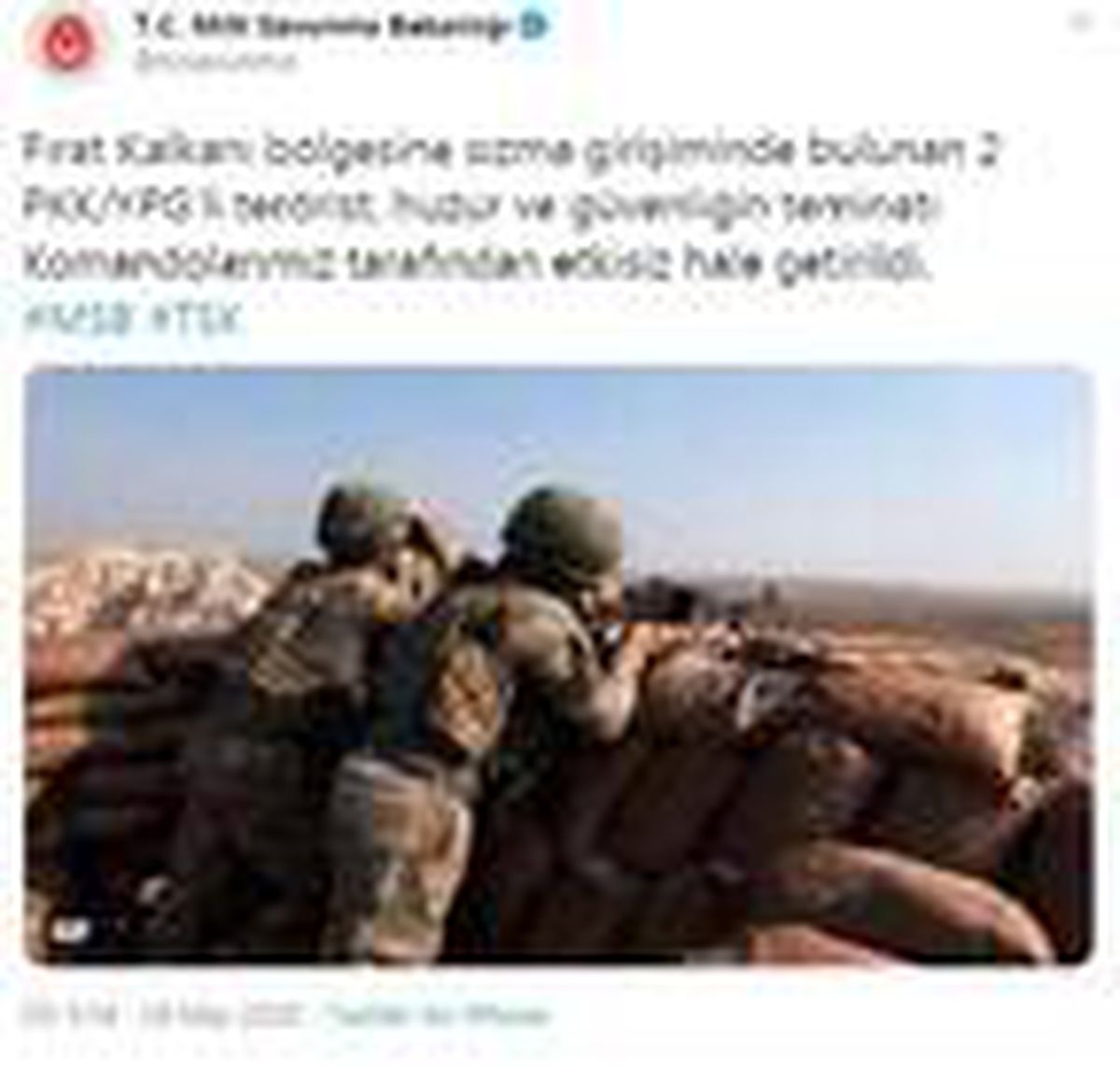 MSB: Sızma girişiminde bulunan 2 PKK/YPG\'li etkisiz hale getirildi