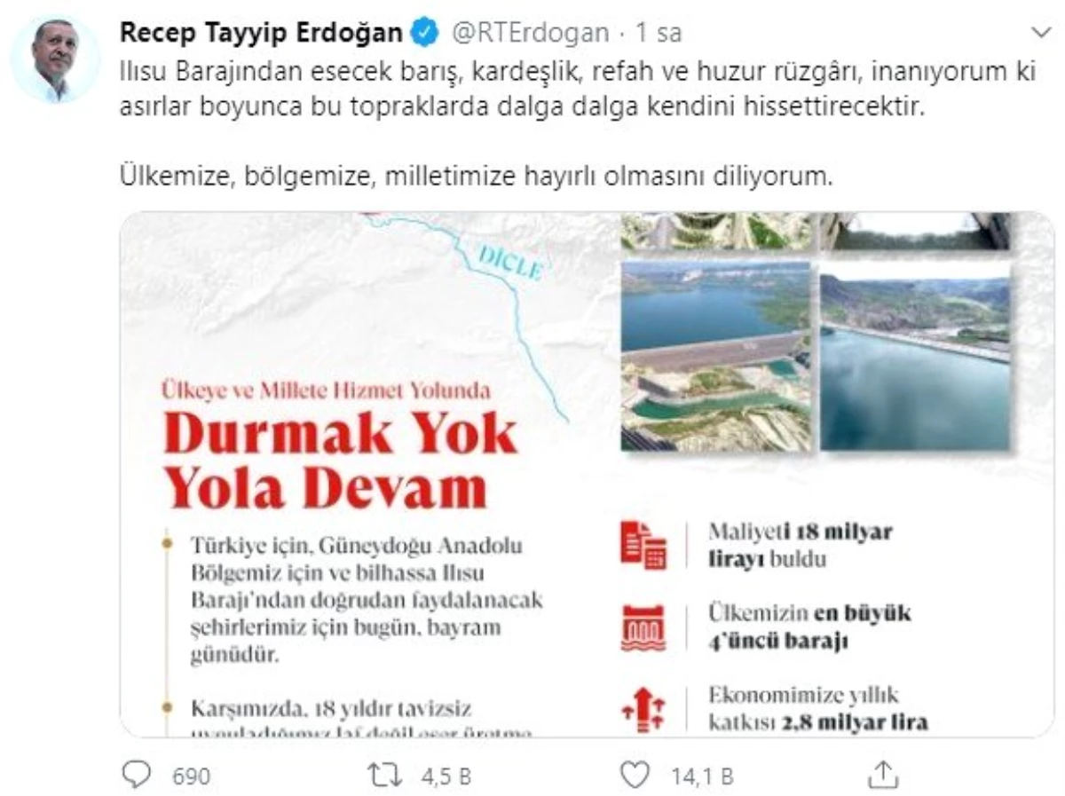 Cumhurbaşkanı Erdoğan\'dan Ilısu Barajı paylaşımı