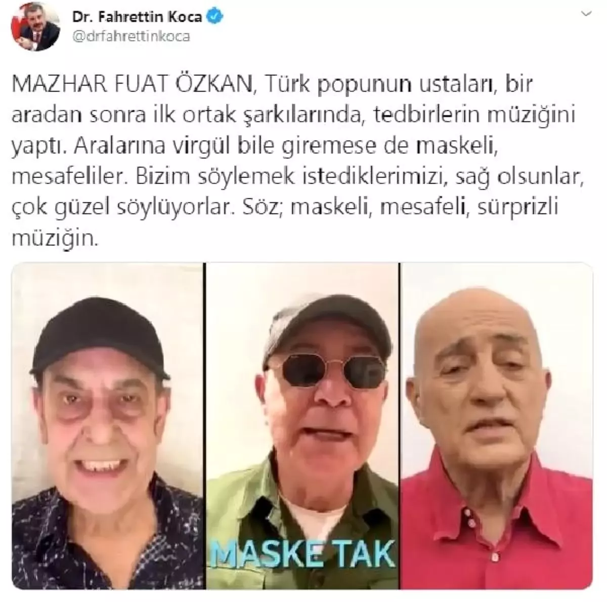 Bakan Koca\'dan MFÖ\'ye \'Maske Tak\' teşekkürü