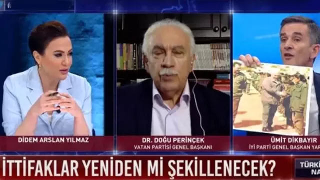 Canlı yayında Perinçek'in gözlerinin içine bakarak Öcalan'la çekilen fotoğraflarını gösterdi Canlı yayında Perinçek'in gözlerinin içine bakarak Öcalan'la çekilen fotoğraflarını gösterdi