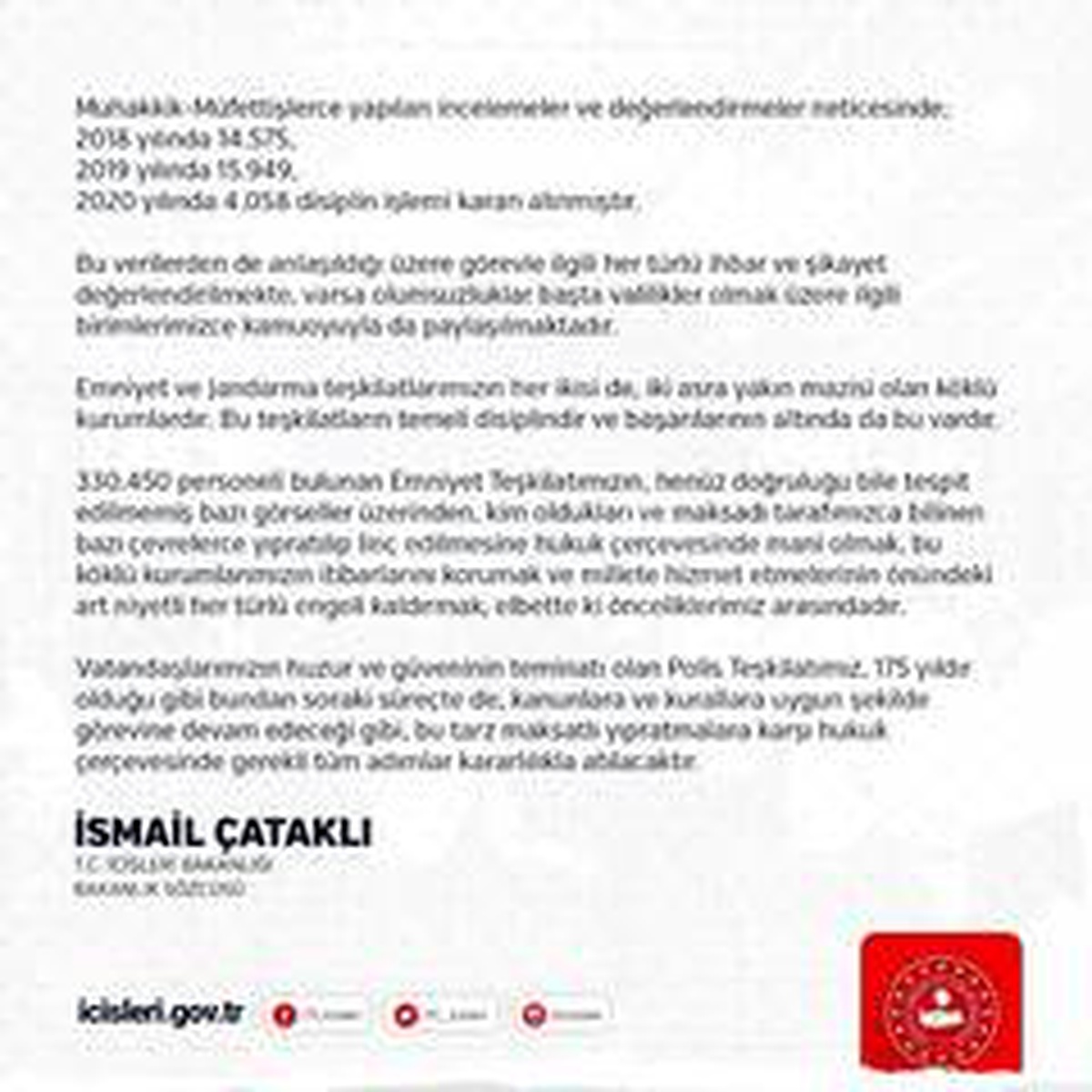 İçişleri\'nden emniyet teşkilatına karşı yapılan "Provokatif Kampanya" ile ilgili açıklama