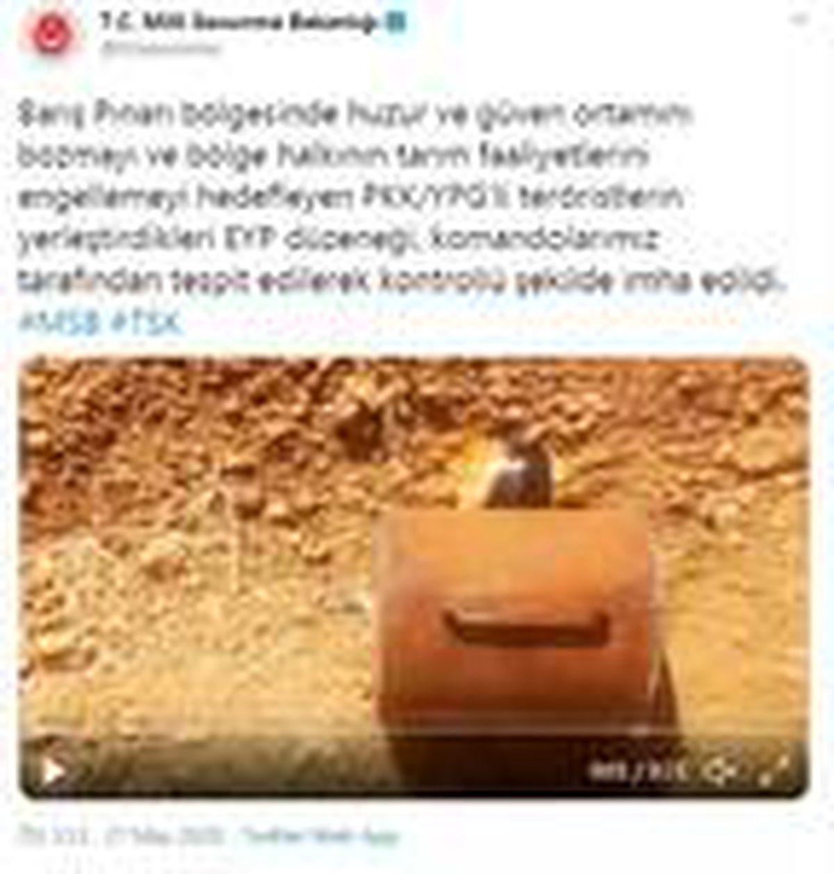 MSB: Barış Pınarı bölgesinde tespit edilen EYP imha edildi