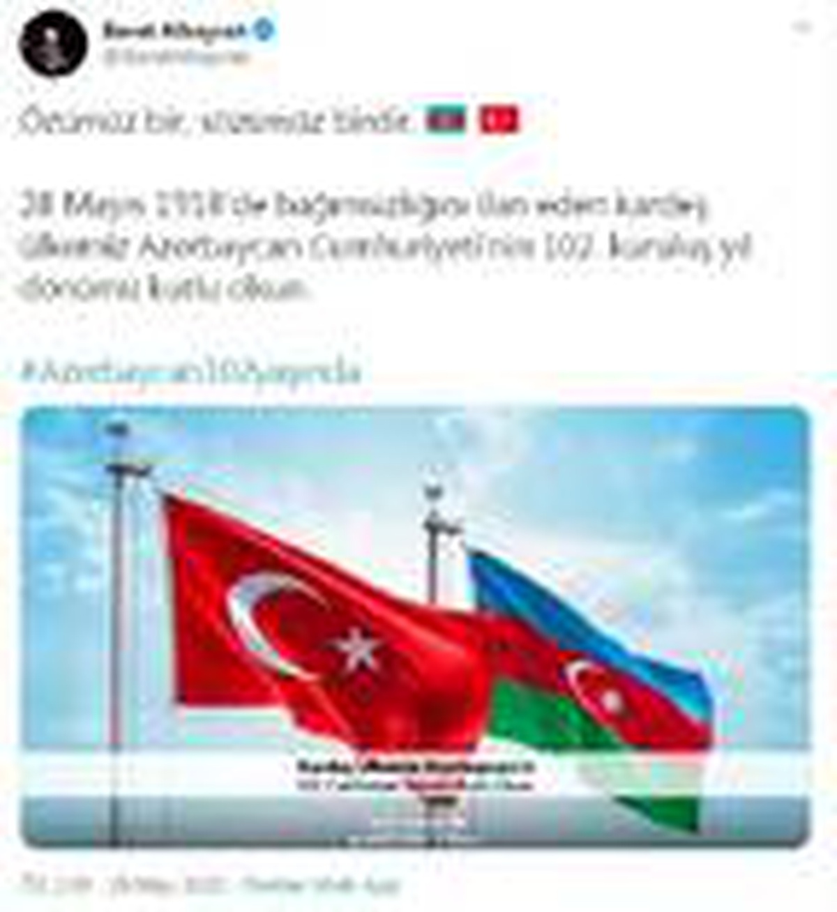 Bakan Albayrak, Azerbaycan Cumhuriyeti\'nin kuruluş yıl dönümünü kutladı