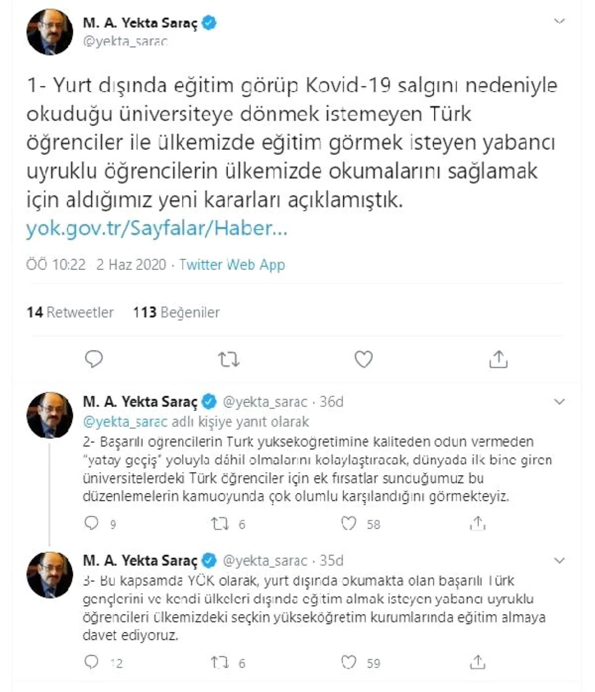 YÖK Başkanı Saraç, yurt dışındaki öğrencileri Türk üniversitelerine davet etti