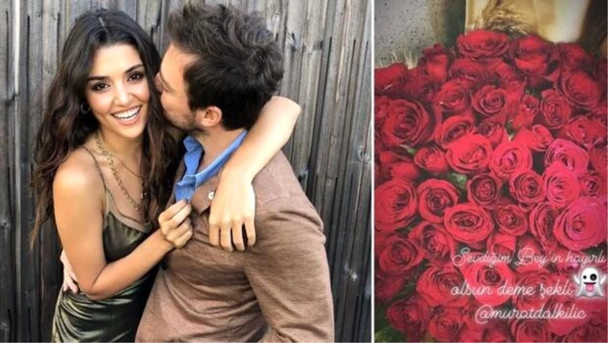 Murat Dalkılıç sevgilisi Hande Erçel\'i güllere boğdu! \'Sevdiğim beyin hayırlı olsun deme şekli\'
