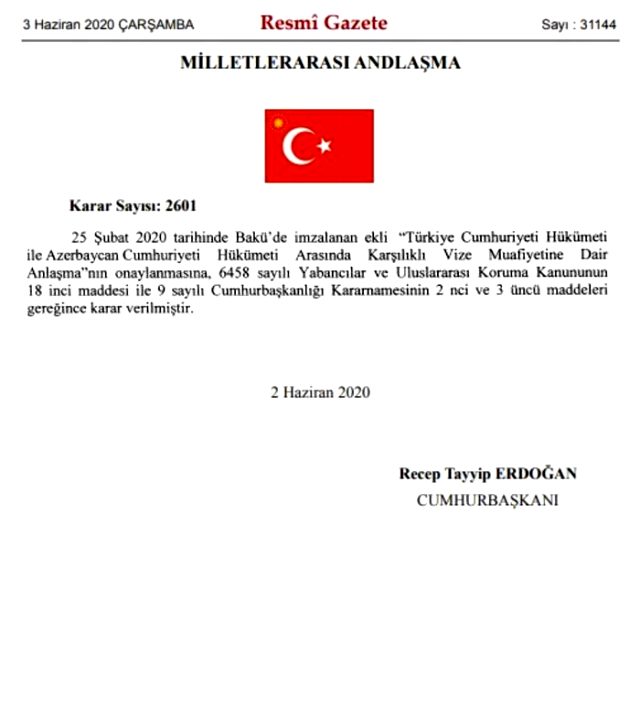 Türkiye ile Azerbaycan arasındaki vizeler karşılıklı olarak kaldırıldı