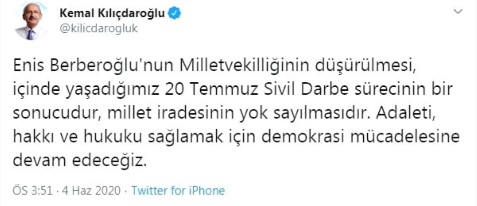 Kılıçdaroğlu\'ndan, \'Enis Berberoğlu\' açıklaması