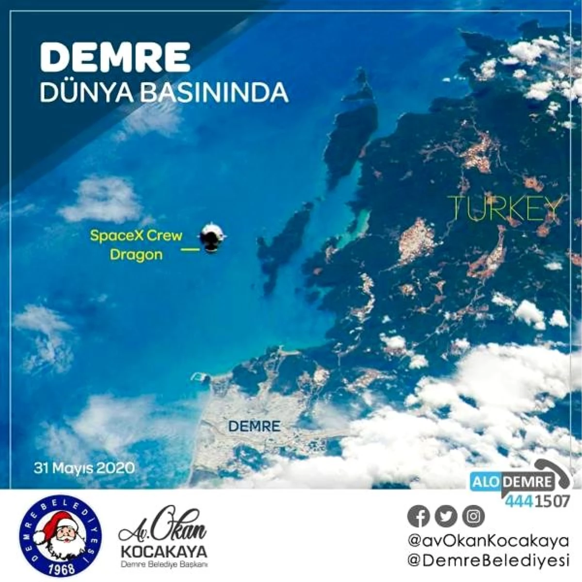 Demre\'nin adı, uzaydan çekilen fotoğrafta